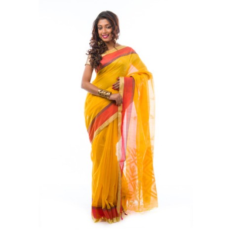 Yellow handWoven linen saree