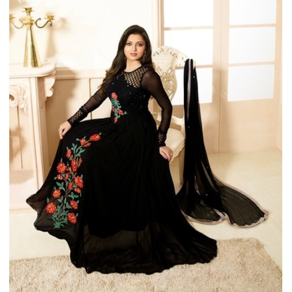 Black embroidered georgette semi stitched salwar