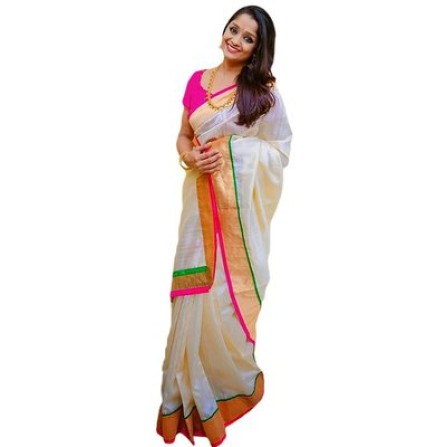 White printed art silk saree