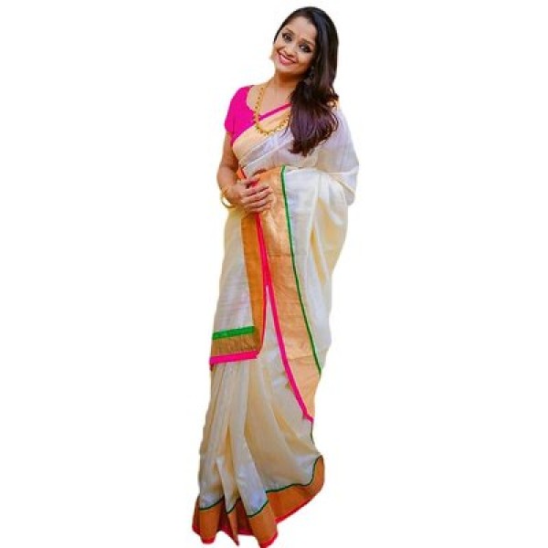 White printed art silk saree