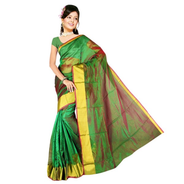 Green plain art silk saree