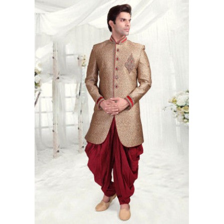 Hand Embroidered Brocade Jodhpuri Suit in Beige