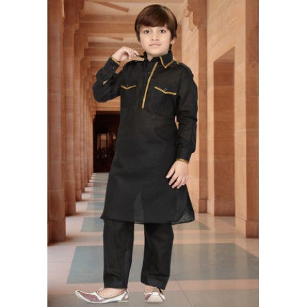 Plain Cotton Paithani Suit in Black