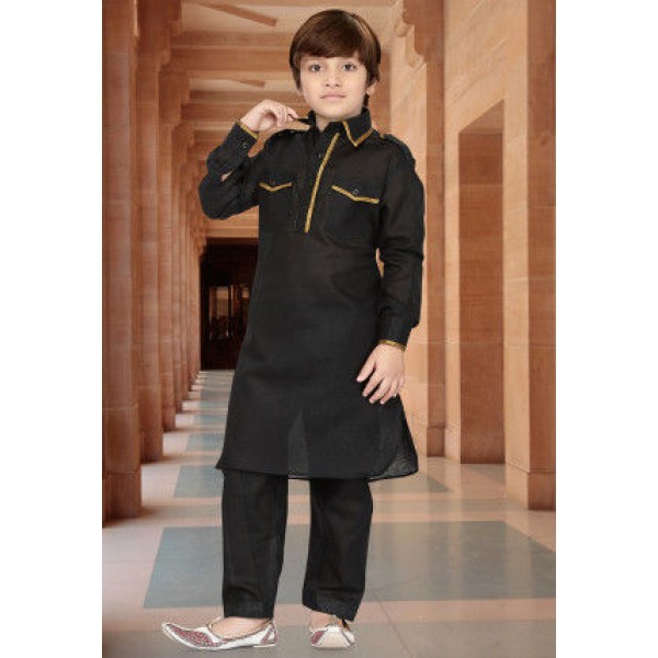 Plain Cotton Paithani Suit in Black